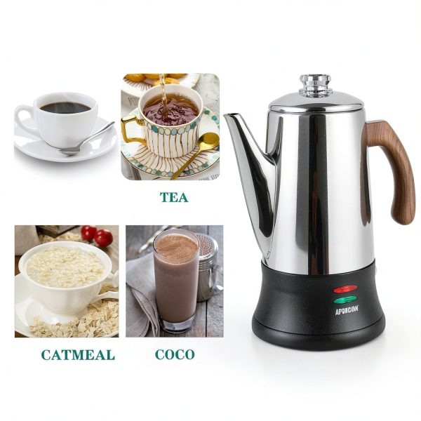 Electric Coffee Percolator APOXCON 8 Cup Stainless Steel Wood Handle-7