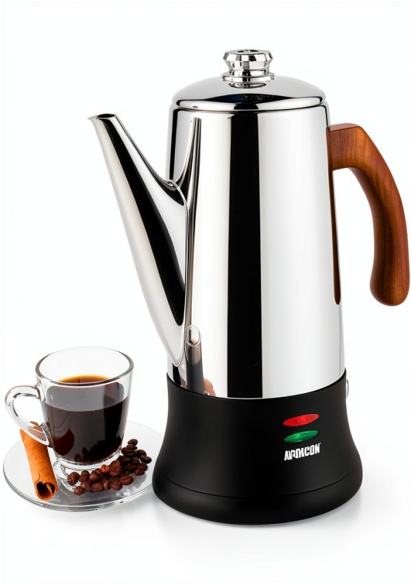 Electric Coffee Percolator APOXCON 8 Cup Stainless Steel Wood Handle-0