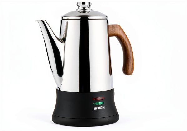 Electric Coffee Percolator APOXCON 8 Cup Stainless Steel Wood Handle-3