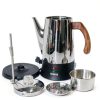 Electric Coffee Percolator APOXCON 8 Cup Stainless Steel Wood Handle-1