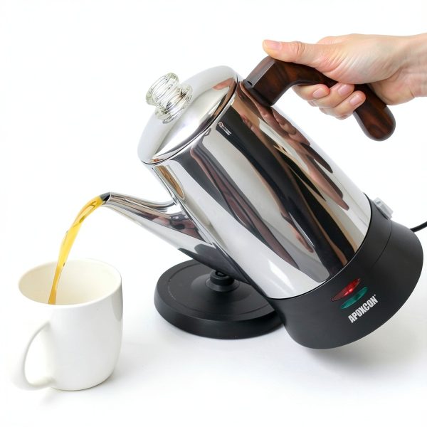 Electric Coffee Percolator APOXCON 8 Cup Stainless Steel Wood Handle-5